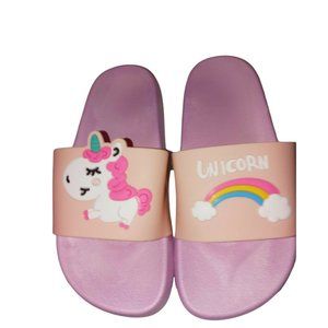 Girls Unicorn Slip On Sandals Shoes Slippers Size 32 USA 1 Pink Purple New Gifts
